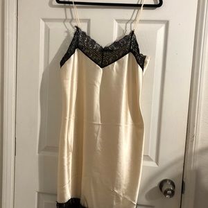 Champagne Slip Dress with Black Lace Detail